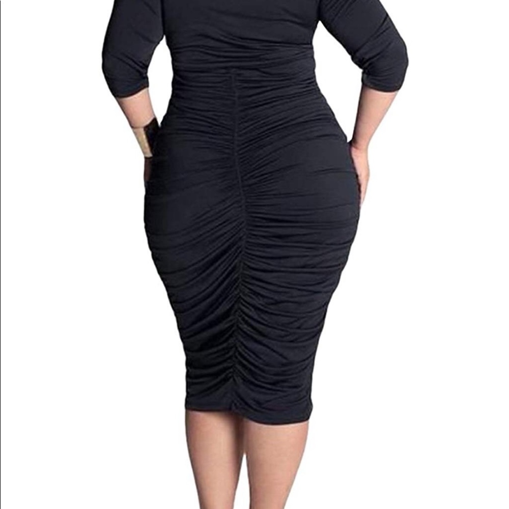 Womens Deep V Ruched Waisted Bodycon Dress - Picture 3 of 3